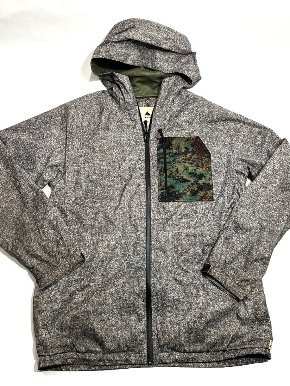 Burton DryRide Men’s Hooded Snowboard Jacket Size Medium Gray Brown Speckled